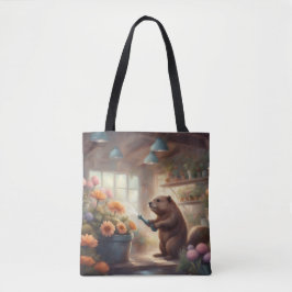 Cottagecore-Biber in einem Gewächshaus, der Blumen Tasche