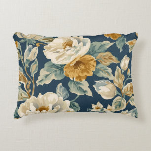 Cottagecore Blau Senf Gelb Creme Blumen Druck Dekokissen
