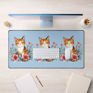 Cottagecore-Blumen-Katze Serene Feline Botanik Schreibtischunterlage