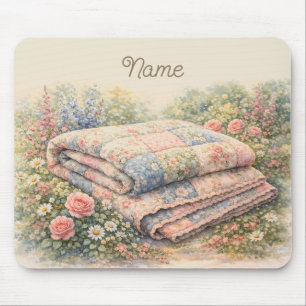 Cottagecore Blumen-Patchwork-Quilt Aquarell Mousepad