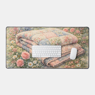 Cottagecore Blumen-Patchwork-Quilt Aquarell Schreibtischunterlage