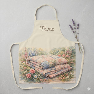 Cottagecore Blumen-Patchwork-Quilt Aquarell Schürze