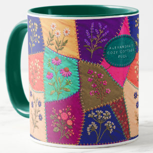 Cottagecore-Blumen-Patchwork-Quilt-Stickerei Tasse