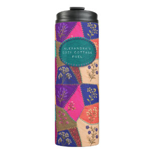 Cottagecore-Blumen- Patchwork-Quilt-Stickerei Thermosbecher