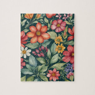 Cottagecore-Botanik-Wasserfarben-Blumenmuster Puzzle