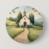 Cottagecore Chapel Path Pastel Landscape Button (Vorderseite)