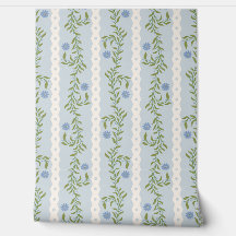 Cottagecore Climbing Floral Stripes on Light Blue
