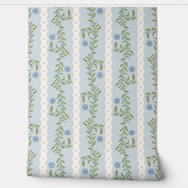 Cottagecore Climbing Floral Stripes on Light Blue Tapete
