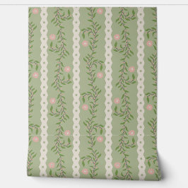 Cottagecore Climbing Floral Stripes on Sage Green Tapete
