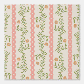 Cottagecore Climbing Floral Stripes Pink & Beige Tapete