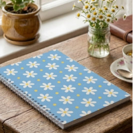 Cottagecore Daisy Floral Aesthetic Blue Notebook Notizblock