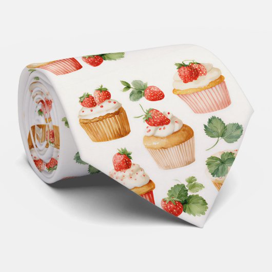 Cottagecore-Erdbeer-Cupcake-Krawatte Krawatte (Gerollt)