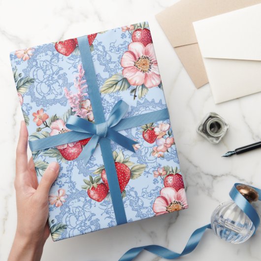 Cottagecore Erdbeer-Muster Geschenkpapier (Schenken)