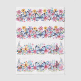 Cottagecore Floral & Butterfly Elements Decoupage Seidenpapier