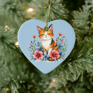 Cottagecore Floral Cat Keramik Ornament