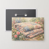 Cottagecore Floral Patchwork Quilt Watercolor Button (Vorderseite/Rückseite)