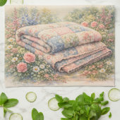 Cottagecore Floral Patchwork Quilt Watercolor Geschirrtuch (Gefaltet)