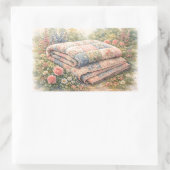 Cottagecore Floral Patchwork Quilt Watercolor Rechteckiger Aufkleber (Tasche)