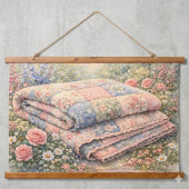 Cottagecore Floral Patchwork Quilt Watercolor Wandteppich Mit Holzrahmen
