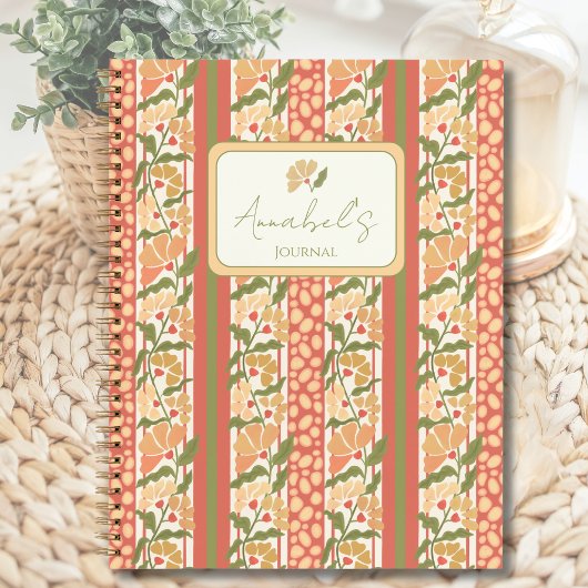 Cottagecore Floral Striped Personalized Notizblock