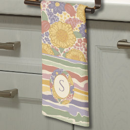 Cottagecore Floral Towel – Customize with Initial Geschirrtuch