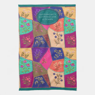 Cottagecore Florale Gestickte Patchwork Stickerei Geschirrtuch