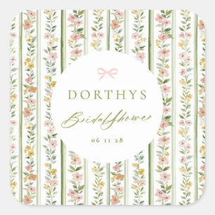 Cottagecore Florale Hochzeitsdusche Quadratischer Aufkleber