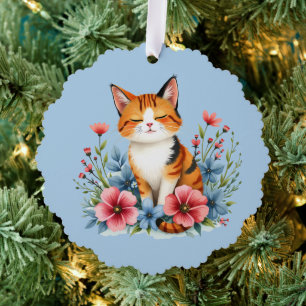 Cottagecore Florale Katzen Serene Feline Botanik Ornament Karte