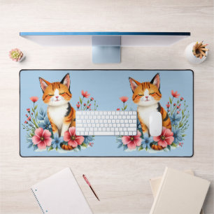 Cottagecore Florale Katzen Serene Feline Botanik Schreibtischunterlage