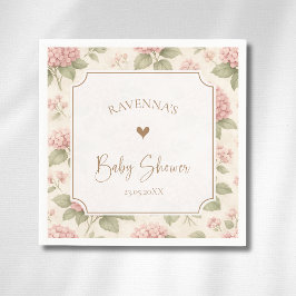 Cottagecore Florale Rosa Hortensie Gold Baby Showe Serviette