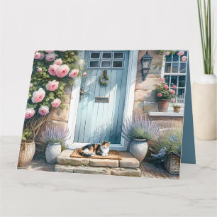 Cottagecore Florale Veranda Dreifarbige Katze Stil Dankeskarte