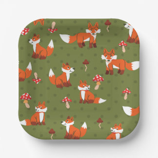 cottagecore fox mushroom woodland forest dots pappteller