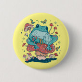 Cottagecore-Frosch auf Pilzhaus Button (Vorderseite)