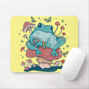 Cottagecore-Frosch auf Pilzhaus Mousepad