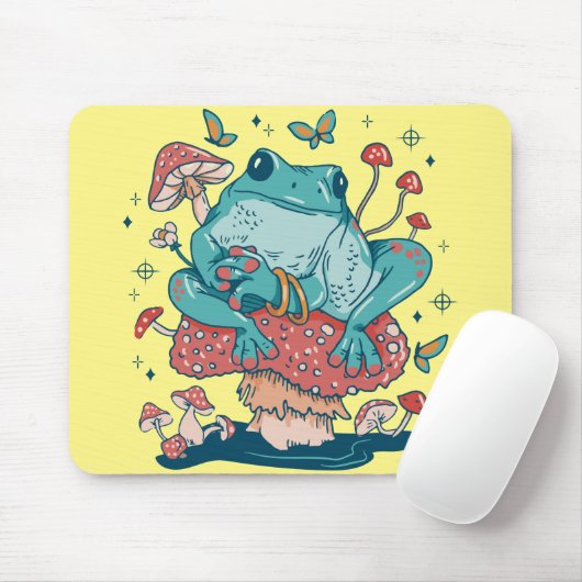 Cottagecore-Frosch auf Pilzhaus Mousepad (Mit Mouse)