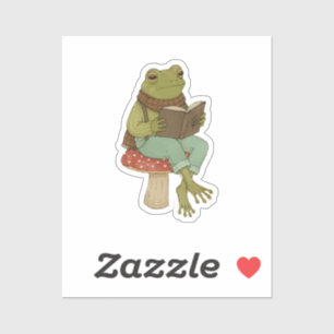 Cottagecore-Frosch liest Buch auf Pilz-Laptop S Aufkleber