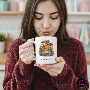 Cottagecore-Frosch mit Blumen und Pilzen Kaffeetasse