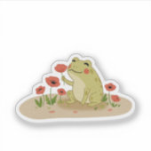Cottagecore-Frosch mit Mohnblumen Aufkleber (Vorderseite)
