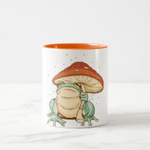 Cottagecore-Frosch mit Pilz Zweifarbige Tasse