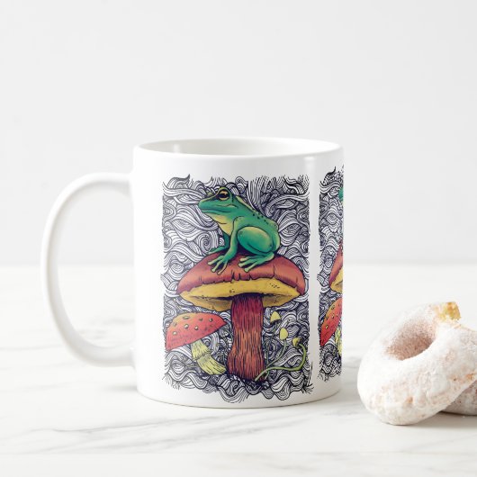 Cottagecore-Frosch mit Pilzdesign Kaffeetasse (Mit Donut)
