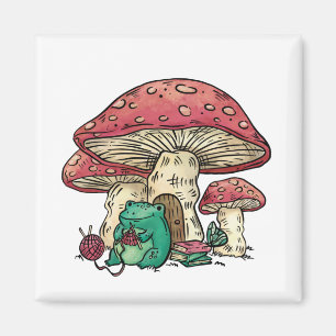 Cottagecore-Frosch mit Pilzhaus Magnet