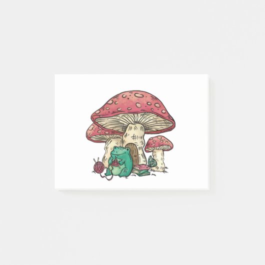 Cottagecore-Frosch mit Pilzhaus Post-it Klebezettel (Vorderseite)