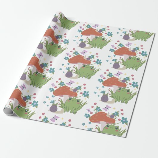 Cottagecore-Frosch-Pilz Geschenkpapier (Ungerollt)