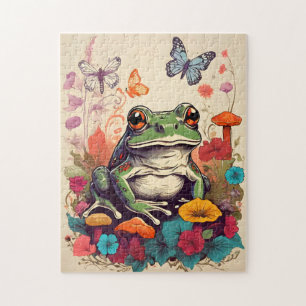 Cottagecore-Frosch-Puzzle Retro-Schmetterlinge Pil Puzzle