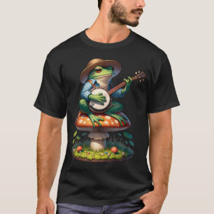 Cottagecore-Frosch spielt Banjo auf Pilz-Ästhetik T-Shirt