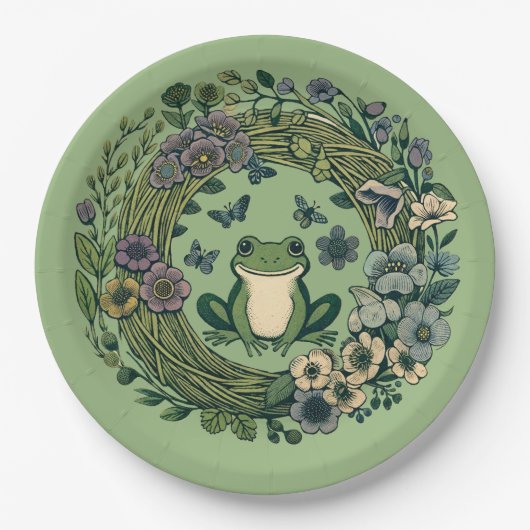 Cottagecore Frosch Wildblumen Pappteller (Vorderseite)