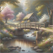 Cottagecore-Frühlingsbrücke Cottage-Szene Aufkleber (Vorderseite)