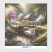 Cottagecore-Frühlingsbrücke Cottage-Szene Aufkleber (Blatt)