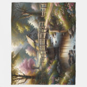 Cottagecore Frühlingsbrücke Cottage Szene Fleecedecke (Vorderseite)
