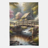 Cottagecore-Frühlingsbrücke Cottage-Szene Geschirrtuch (Vertikal)